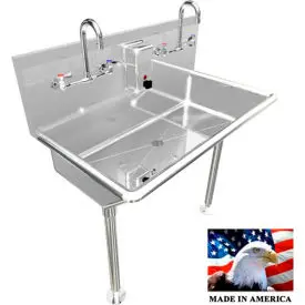 Bsm Inc. Commercial Stainless Steel Sink, 2 User W/Manual Faucets Straight Legs 36"L X 20"W X 8"D 1