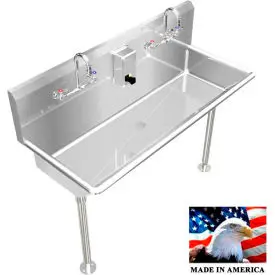 Bsm Inc. Stainless Steel Sink, 2 Stations W/Manual Faucets Straight Legs 42" L X 20" W 8" D 1