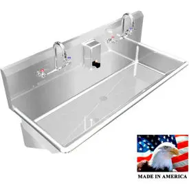 Bsm Inc. Stainless Steel Sink, 2 Station W/Manual Faucets Wall Mounted 48" L X 20" W X 8" D 1
