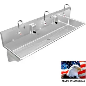 Bsm Inc. Stainless Steel Sink, 3 Station W/Electronic Faucets, Wall Brackets 60"L X 20"W X 8"D 1
