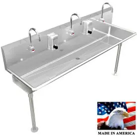 Bsm Inc. Stainless Steel Sink, 3 Station W/Electronic Faucet, Straight Legs 60"L X 20"W X 8"D 1