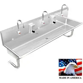 Bsm Inc. Stainless Steel Sink, 3 Station W/Electronic Faucets, Round Legs 60"L X 20"W X 8"D 1