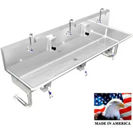 Bsm Inc. Stainless Steel Sink, 3 Station W/Knee Valve Operated Faucets, Round Legs 60"L X 20"W X 8"D 1