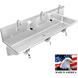 Bsm Inc. Stainless Steel Sink, 3 User W/Knee Valve Operated Faucets, Wall Brackets 72"L X 20"W X 8"D 1