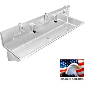 Bsm Inc. Stainless Steel Sink, 3 Station W/Manual Faucets, Wall Brackets 60"L X 20"W X 8"D 1