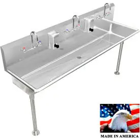 Bsm Inc. Stainless Steel Sink, 3 Station W/Manual Faucets, Straight Legs 72"L X 20"W X 8"D 1
