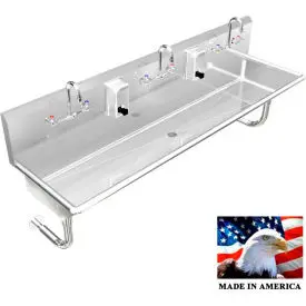 Bsm Inc. Stainless Steel Sink, 3 Station W/Manual Faucets, Round Legs 72"L X 20"W X 8"D 1
