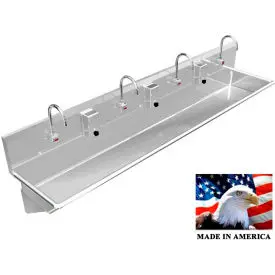 Bsm Inc. Stainless Steel Sink, 4 User W/Electronic Faucets, Wall Brackets 80" L X 20" W X 8" D 1