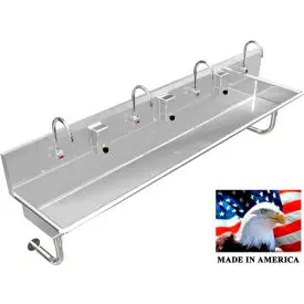 Bsm Inc. Stainless Steel Sink, 4 User W/Electronic Faucets, Round Tube Mounted 84" L X 20" W X 8" D 1