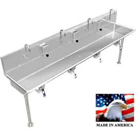 Bsm Inc. Stainless Steel Sink, 4 User W/Knee Valve Operated Valves Straight Legs 80"L X 20"W X 8"D 1