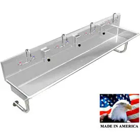 Bsm Inc. Stainless Steel Sink, 4 User W/Manual Faucets, Round Tube Mounted 80" L X 20" W X 8" D 1