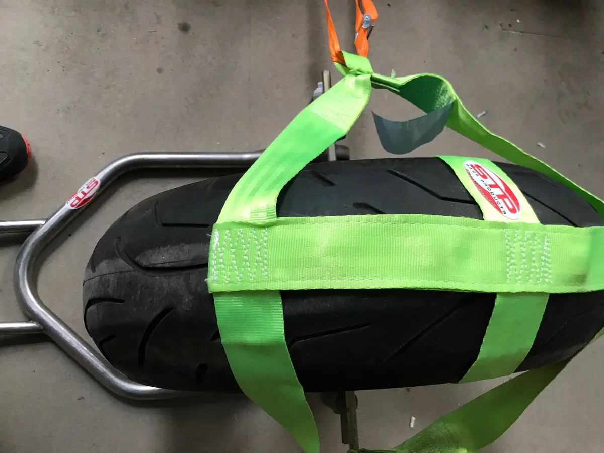 Green Rear Wheel Tie-Down Wheel Strap Motorcycle Light Strong Polyester Webbing Strap.. 1