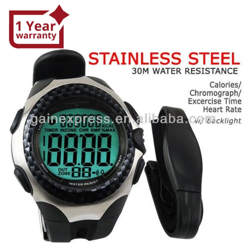 M03w118 Stainless Steel Watch Heart Rate 30M Monitor Chest Belt Sensor 1