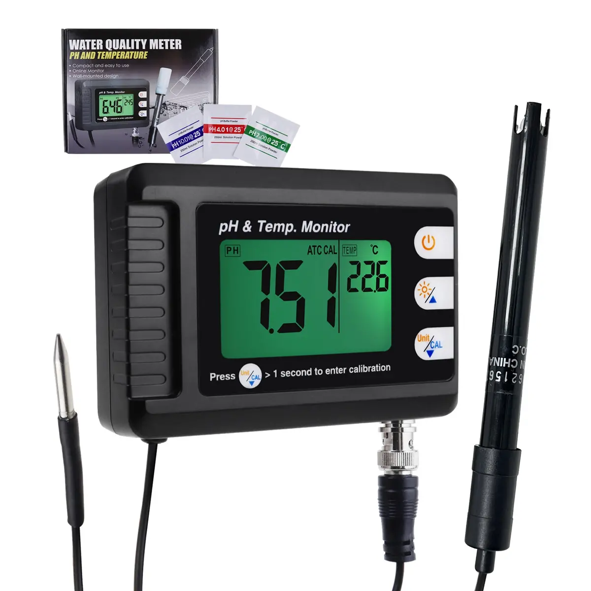 Phm-295 2-In-1 Combo Ph & Temperature Meter Fish Tank Monitor Thermometer Replaceable Bnc Ph Electrode For Aquariums Hydroponics Aquaculture Laboratory 1
