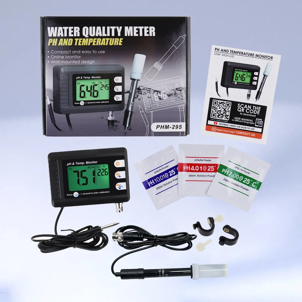 Phm-295 2-In-1 Combo Ph & Temperature Meter Fish Tank Monitor Thermometer Replaceable Bnc Ph Electrode For Aquariums Hydroponics Aquaculture Laboratory 1