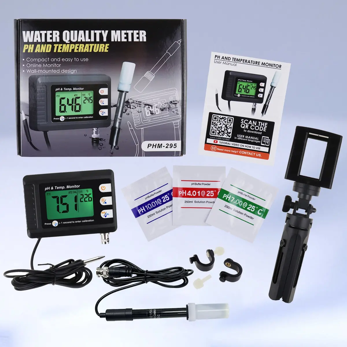 Phm-295 2-In-1 Combo Ph & Temperature Meter Fish Tank Monitor Thermometer Replaceable Bnc Ph Electrode For Aquariums Hydroponics Aquaculture Laboratory 2