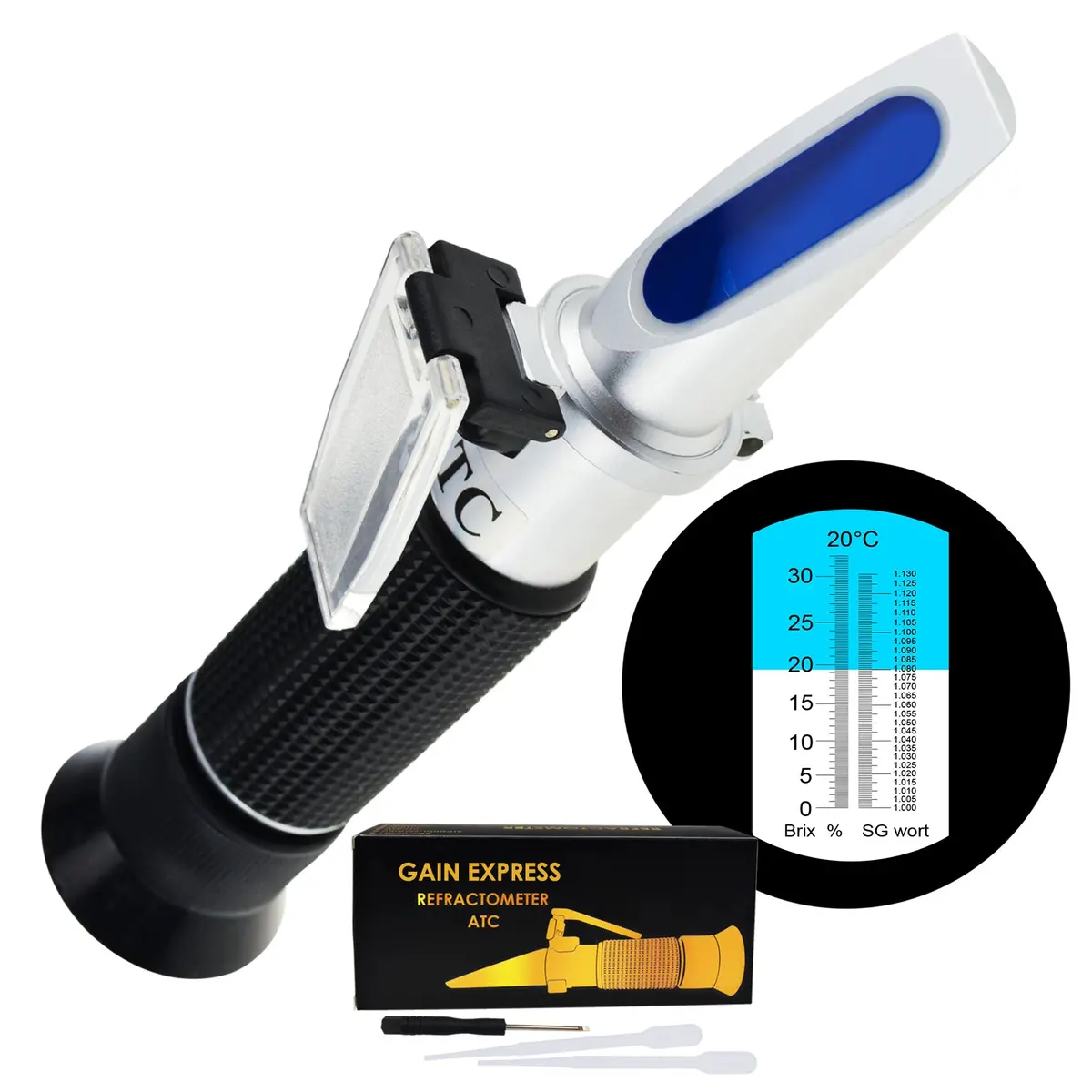 Reb-32Sgatc Beer Brix & Specific Gravity Refractometer With Atc Optic Dual Scale 0~32% Brix 1.000-1.130 Sg Wine Wort Making Beer Brewing Fruit Juice Hops Sugar Homebrew Kit 1