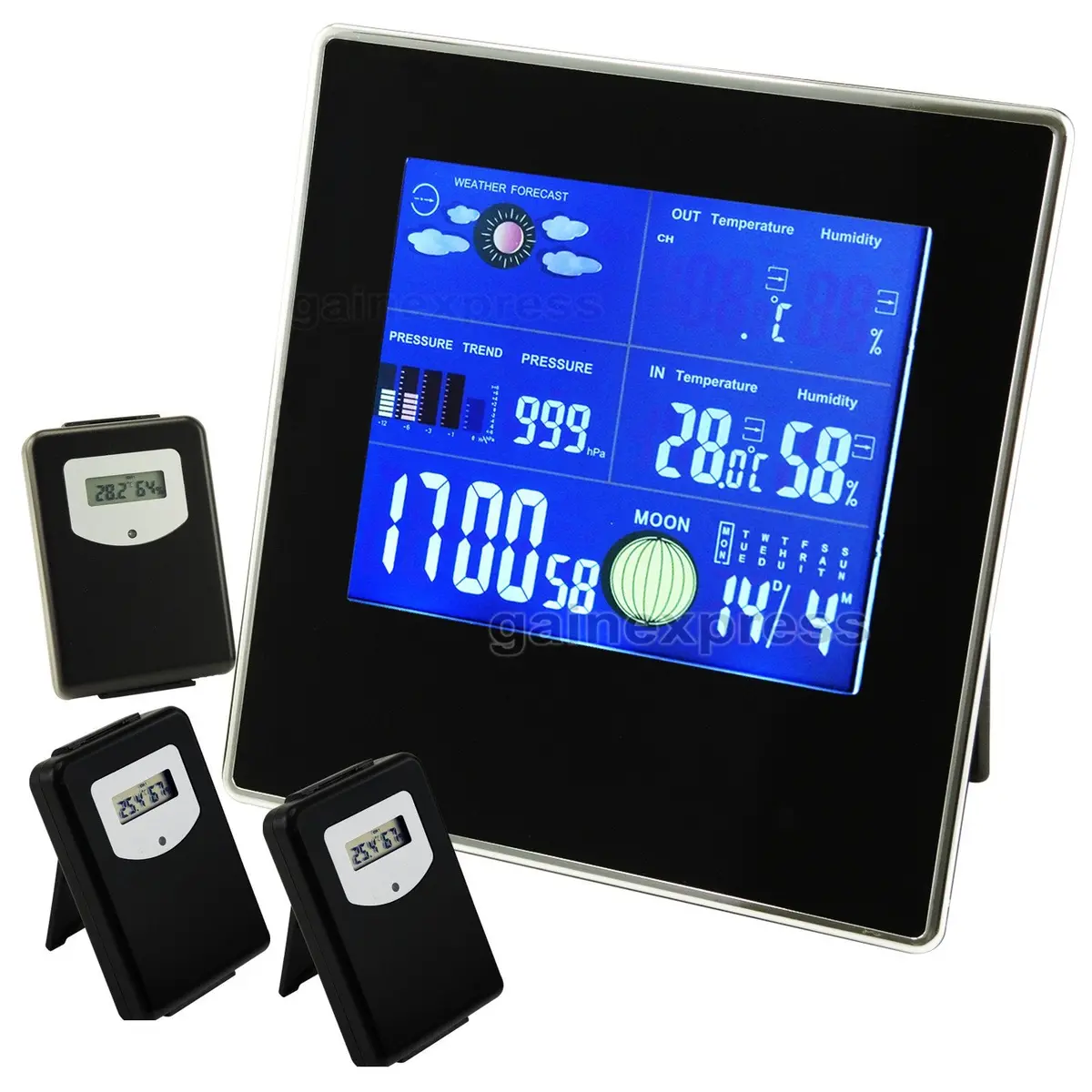 S08s620pv_3S Wireless Weather Station Indoor/Outdoor Temperature Humidity Rh Air Pressure Rcc Dcf Barometer With Bar Chart + 3 Sensors 110V / 220V 1