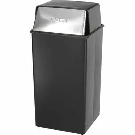 Safco® Steel Square Trash Can W/Push Top Lid, 36 Gallon, Black 1