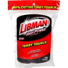 Libman Commercial High Power® 100% Cotton Premium White Shop Towels, 12 Pack - 590 1