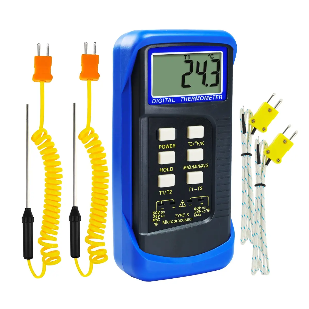 The-315_2P Digital Thermocouple Temperature K Type Thermometer With 4 Probe (Wired & Stainless Steel) Dual Channel High Temperature Kelvin Scale 1