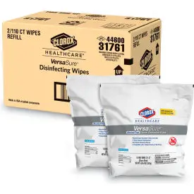 Clorox® Healthcare Versasure Cleaner Disinfectant Wipes, 12" X 12", White, 110/Pouch, 2/Ct 1
