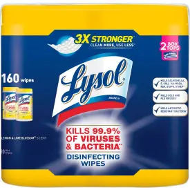 Lysol® Disinfecting Wipes, 7X7-1/4, Lemon And Lime Blossom, 80 Wipes/Canister, 6 Canisters/Pack 1