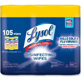 Lysol® Disinfecting Wipes, Lemon And Lime, 35 Wipes/Canister, 3 Canisters/Pk, 4 Pks/Carton 1