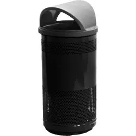 Witt Stadium Series® Perforated Steel Round Trash Can W/Hood Top, 35 Gallon, Black 1