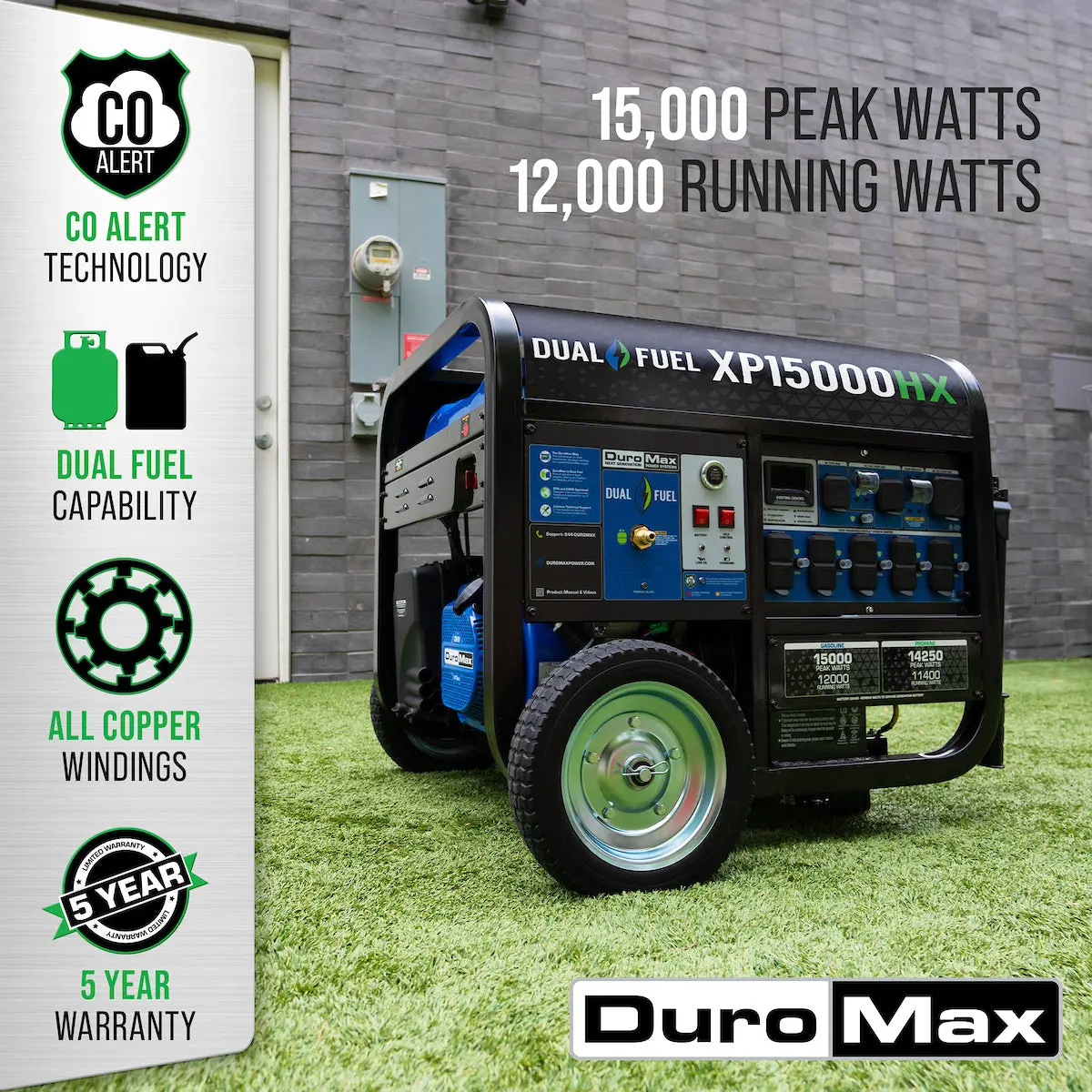 15,000 Watt Electric Start Dual Fuel Portable Generator 2