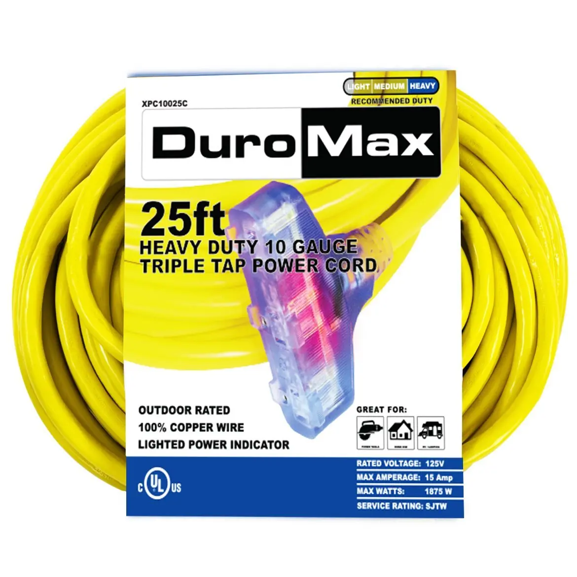 25-Foot 10 Gauge Triple Tap Extension Power Cord 1