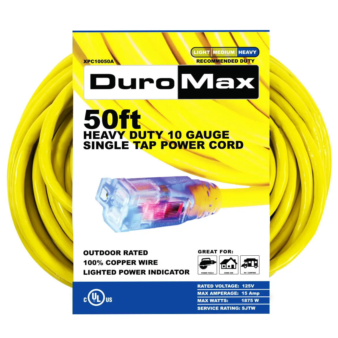 50-Foot 10 Gauge Single Tap Extension Power Cord 1