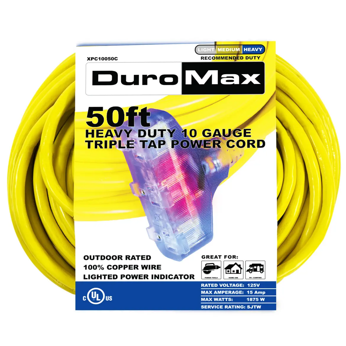 50-Foot 10 Gauge Triple Tap Extension Power Cord 1