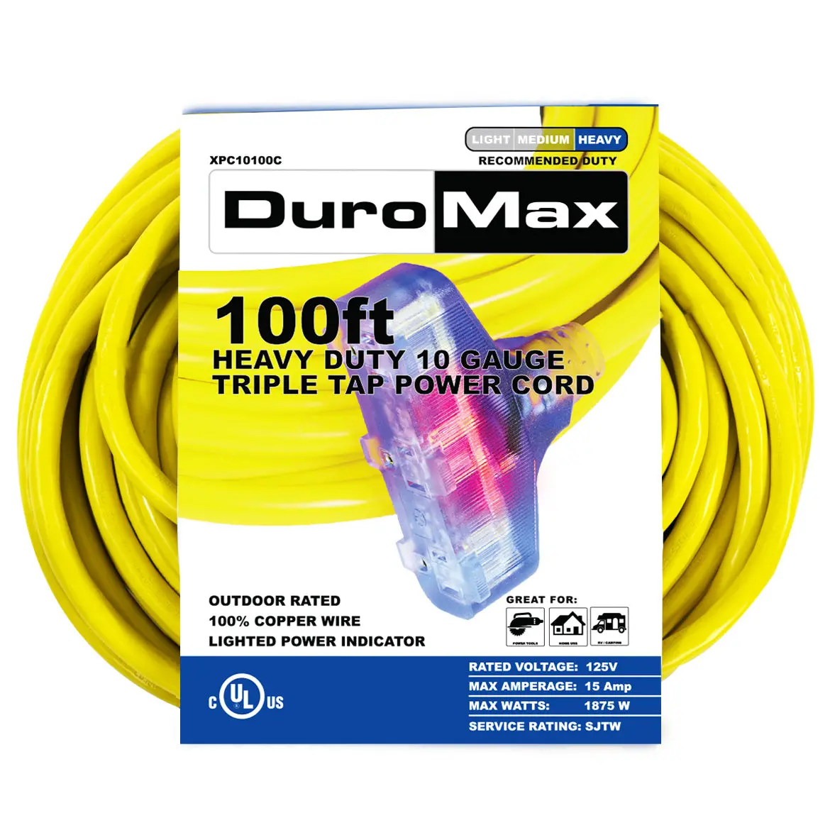 100-Foot 10 Gauge Triple Tap Extension Power Cord 1