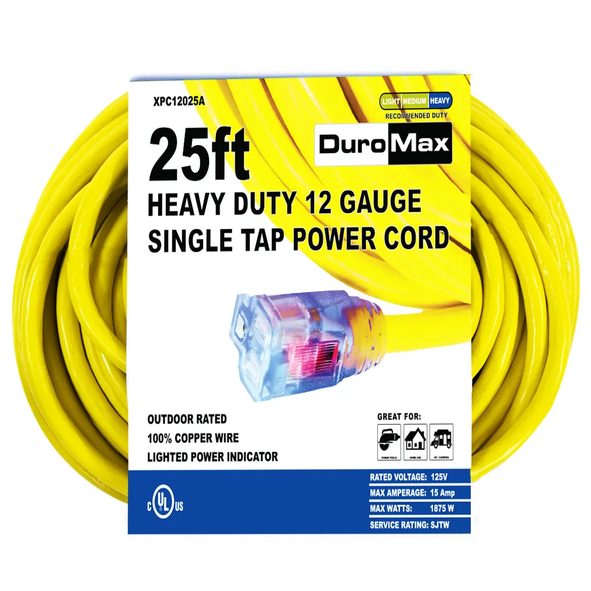 25-Foot 12 Gauge Single Tap Extension Power Cord 1