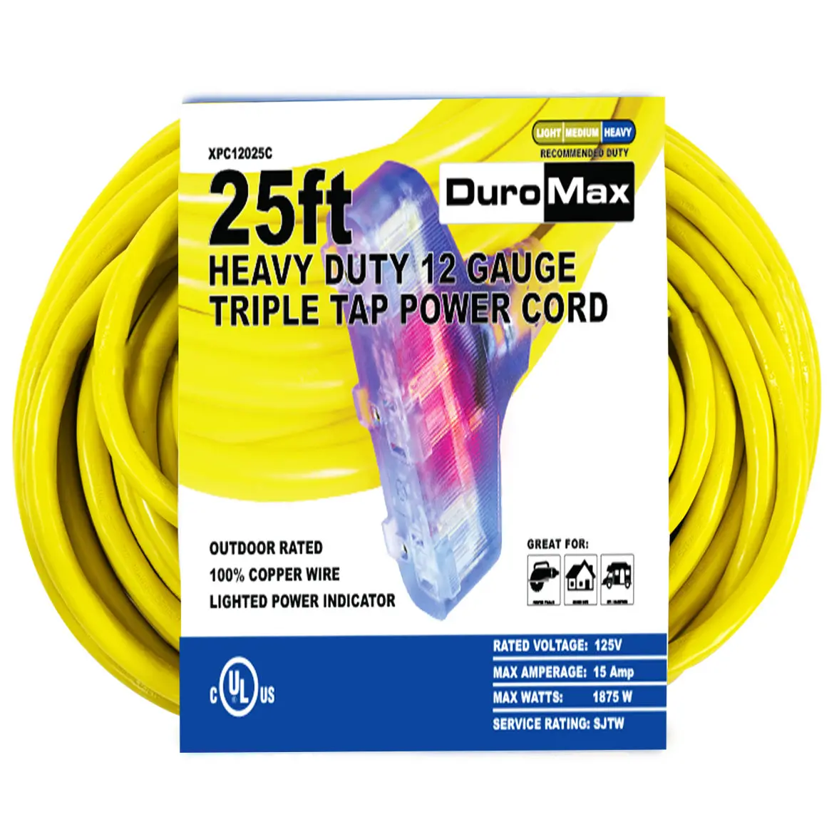 25-Foot 12 Gauge Triple Tap Extension Power Cord 1
