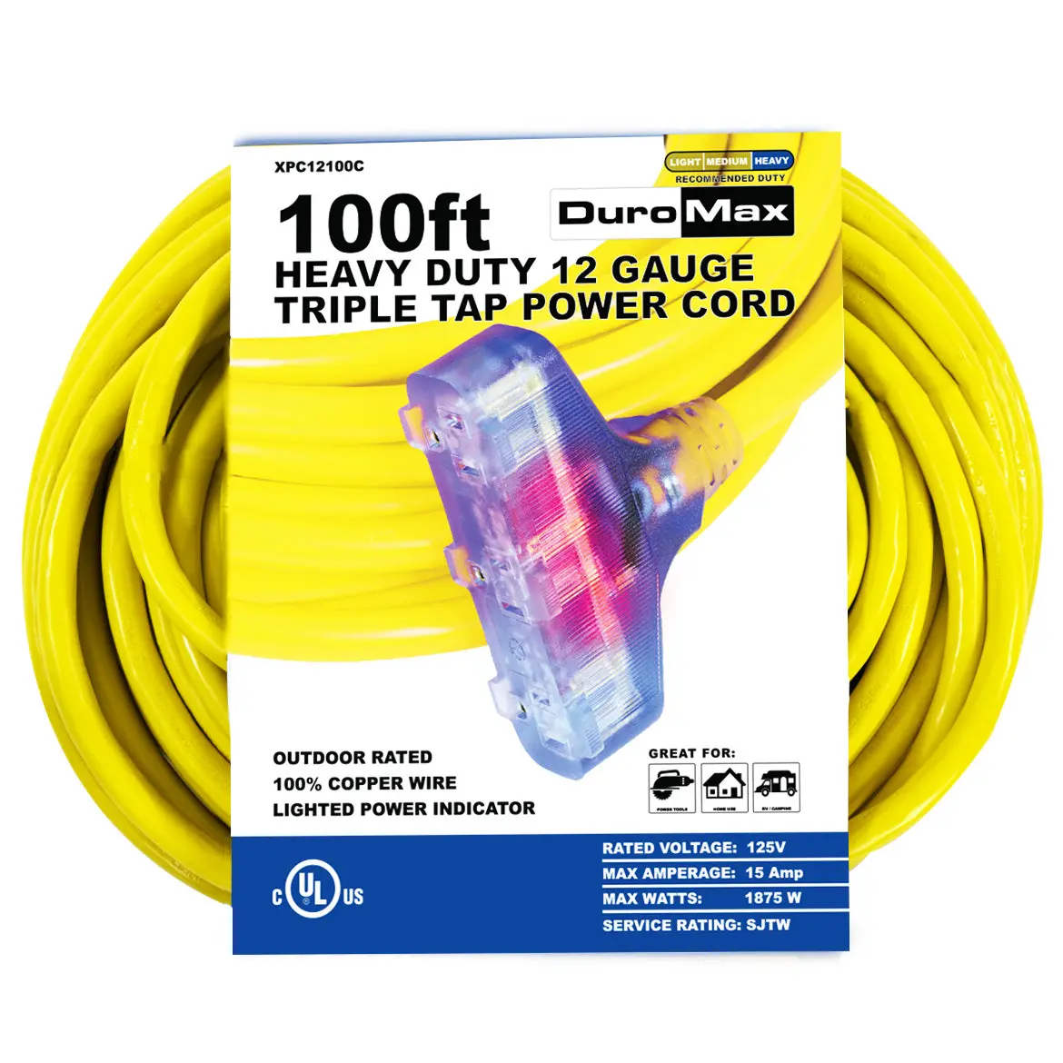 100-Foot 12 Gauge Triple Tap Extension Power Cord 1