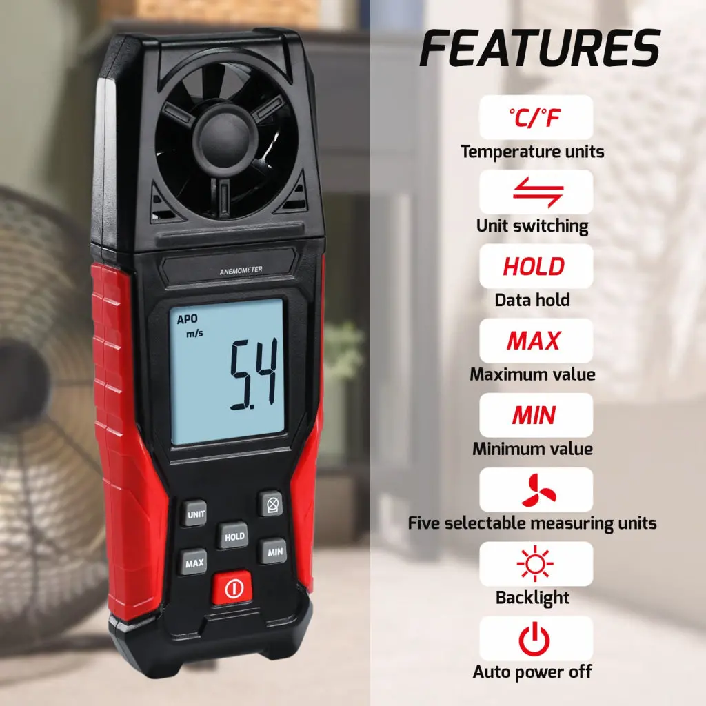 Ane-486 Digital Air Velocity Meter High Precision Anemometer 0.3~30.0M/S, Km/H, Ft/M, Mile/H, Knots Units With Air Temperature Measurement 2