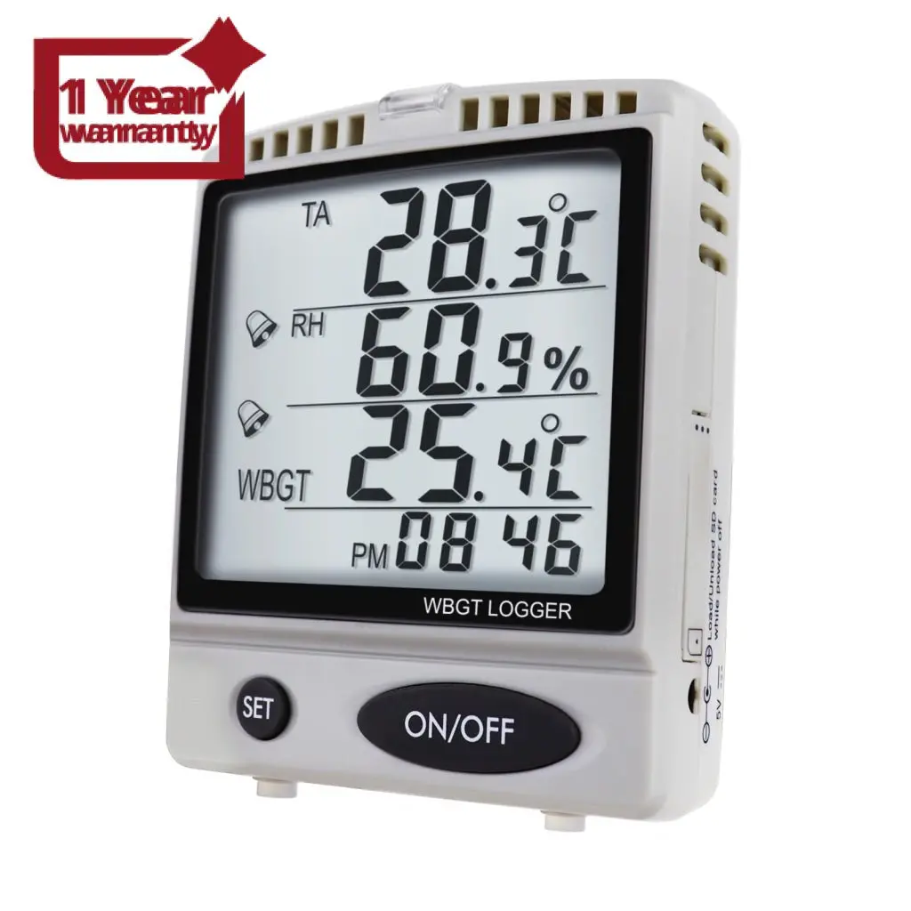 Az87797  Wbgt Sd Card Datalogger Temperature Humidity Meter Desktop / Wallmount Logger With 8Gb Sdhc Card Led Audible Alarm Real Time Logging 1