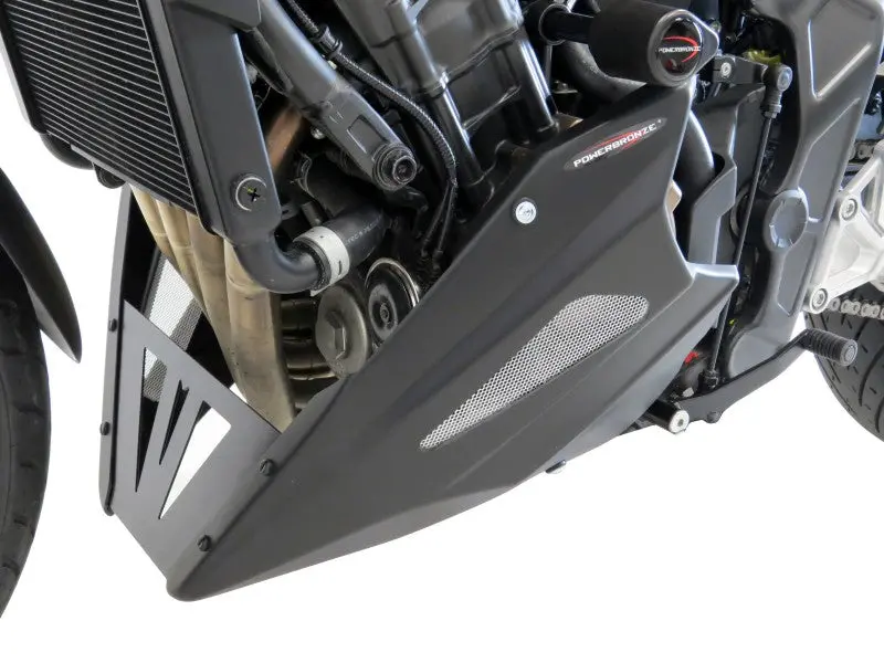 Fits Honda Cb650r   2019-2025 Abs Belly Pan  Gloss Black With Silver Mesh Powerbronze 1