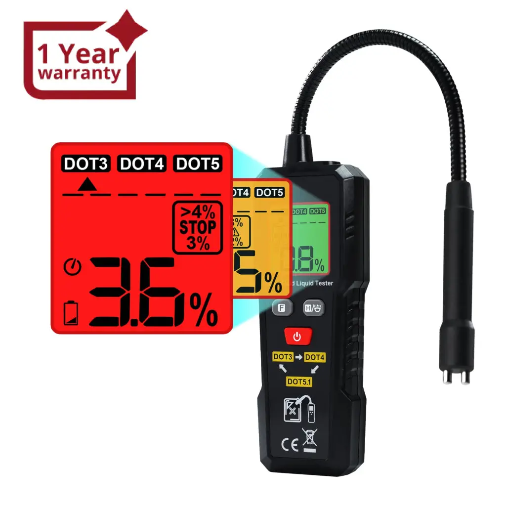 Bft-505 Brake Fluid Tester 0~4% Range Digital Brake Oil Detector For Dot3, Dot4, Dot5.1 Color Backlight & Buzzer Alarm For Safe Brake Oil Change Of Car Motorcycle Vehicle Truck Automobile 1