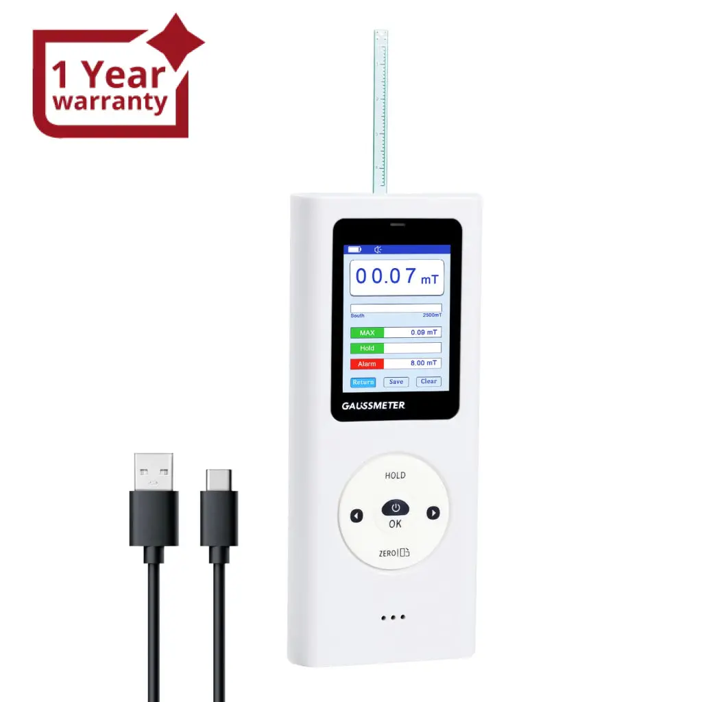 Emf-506 Digital Gauss Meter / Tesla Meter - High Precision Portable Magnetic Field Detector 0~25K Gs (0~2500 Mt) Range For Magnet Testing, Motors & Industrial Applications Hd Colored Display With Hall Sensor 1
