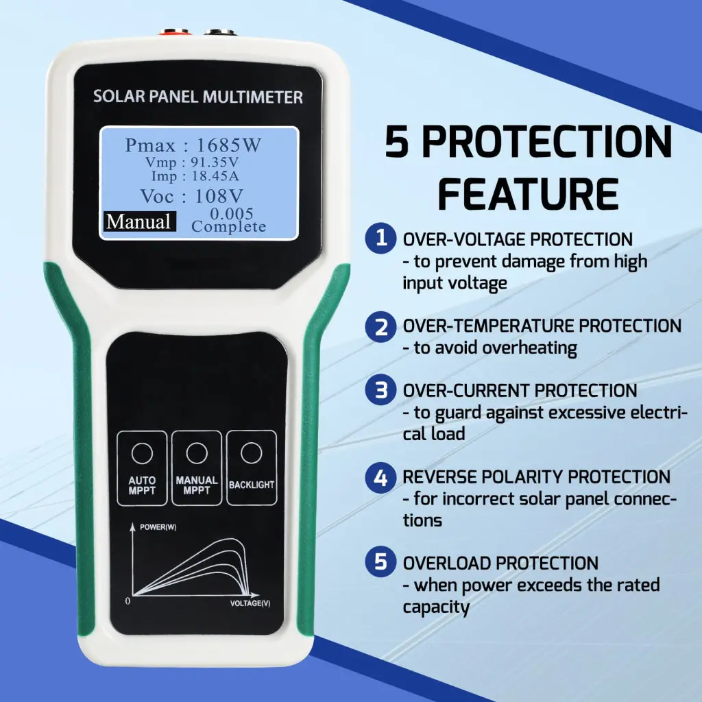 Emf-509 Solar Panel Meter 5-1800W Mppt Tester With Auto/Manual Detection Voltage, Current, Photovoltaic Panel Multimeter For Pv Systems 2