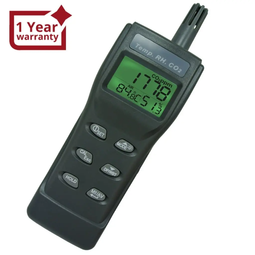 77535 Co2 0-9999Ppm Temperature Dp Wb Rh Humidity Iaq Air Quality Meter Tester Monitor Carbon Dioxide Detectors Analyzer Dew Point Wet Bulb Usb Datalogger 1