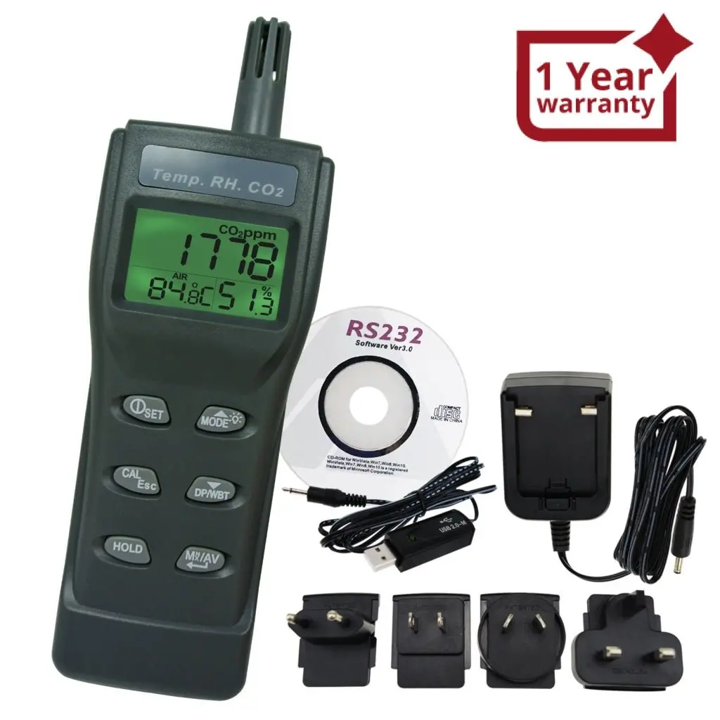 77535_Cd_Adaptor High Accuracy Co2, Rh & Temp Real-Time Monitor Kit Set W/Pc Software Recording Analyzer, Portable Indoor Air Quality Carbon Dioxide Meter Sensor, Temperature/Dew Point/Wet Bulb/Humidity 1