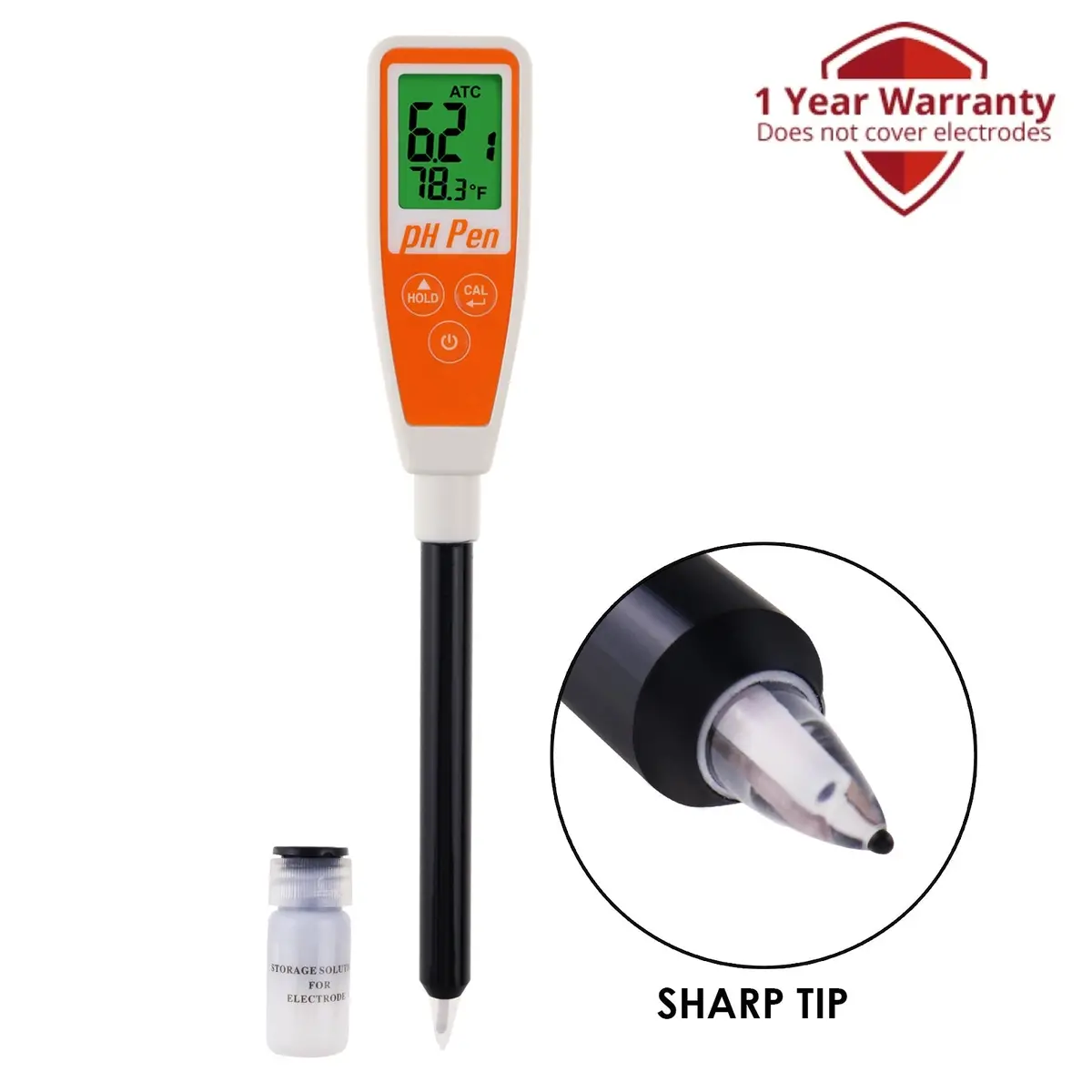8694 Long Glass Tube Pentype Ph Meter Sharp Tip Probe Digital Water Quality Tester Dual Display With Atc 2.0~12.0Ph Measurement Range 1