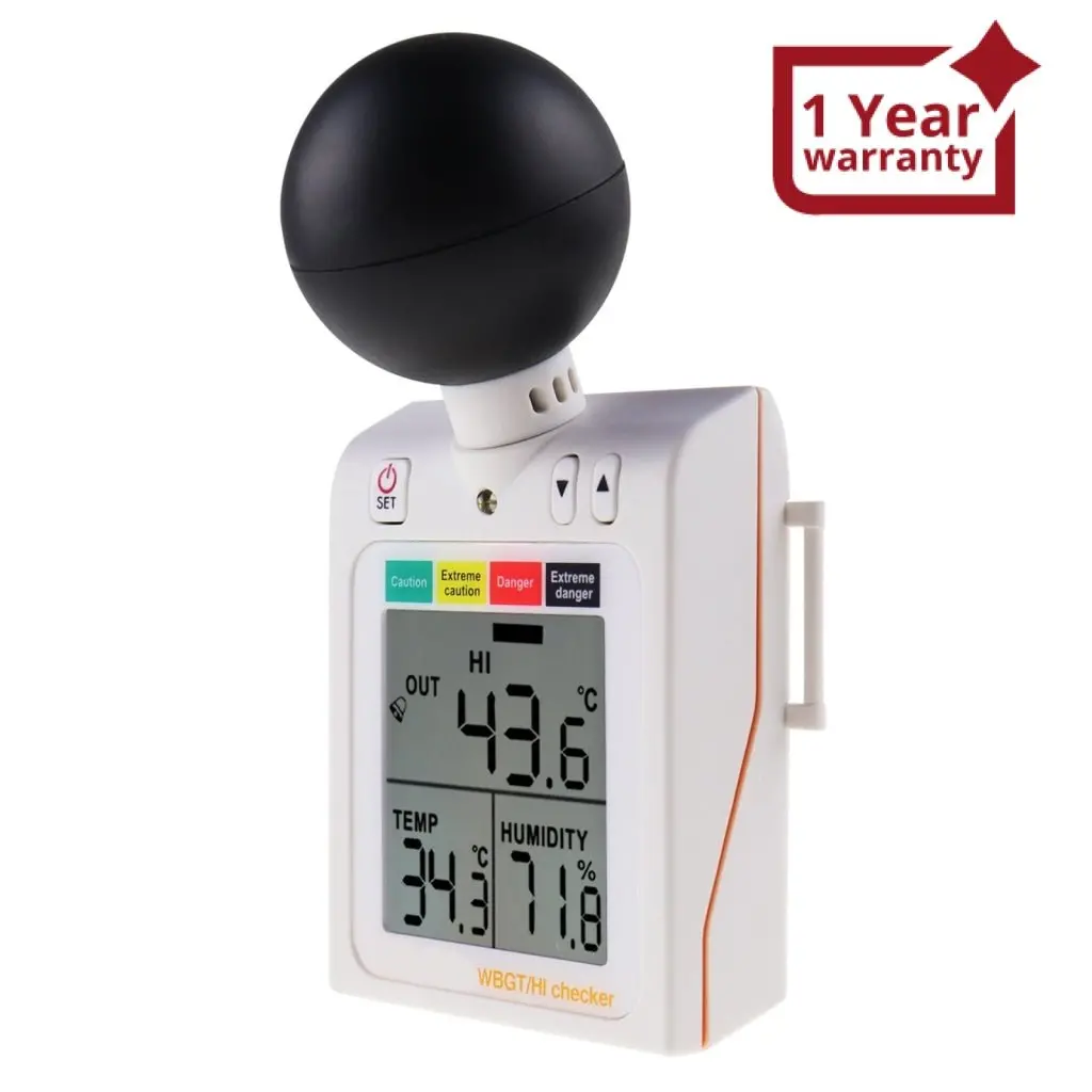 87784 Wearable 2-In-1 Wbgt + Hi Heat Index Checker Wet Bulb Globe Temperature Heat Stress Meter Air Globe Temperature Humidity Tester With Dangerous Level Indicator Audible Alarm 1