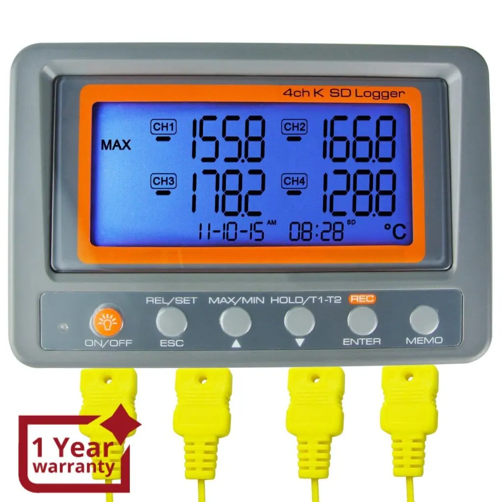 88598 Digital 4 Channels K-Type Thermocouple Thermometer Sd Card Logger High / Low Alarm Big Lcd Display 1