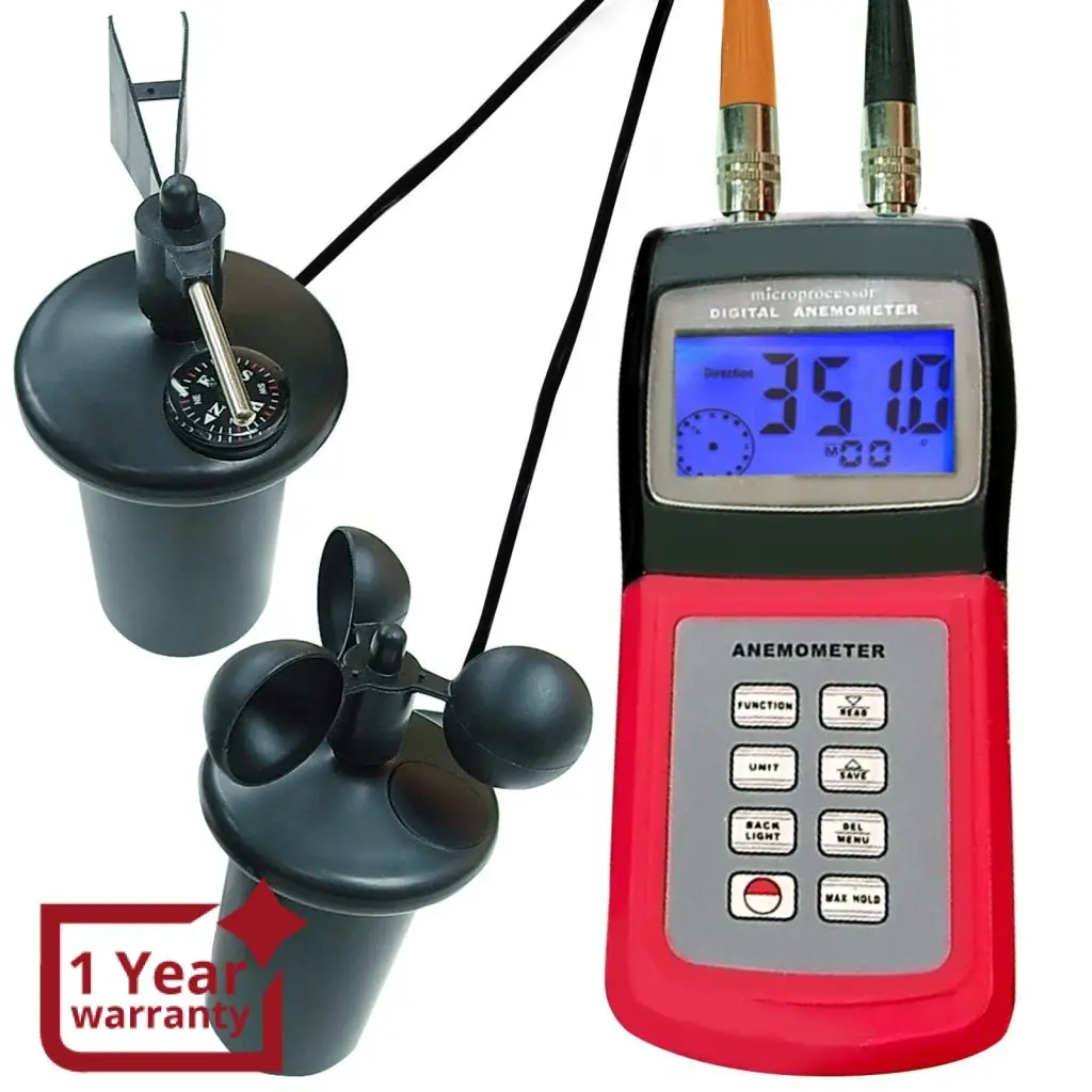 Am-4836C Digital Multi-Function Thermo Anemometer With 3-Cup Type Sensor, Portable Wind Speed Air Flow Gauge, Weather Wind Velocity Direction Tester Meter 1