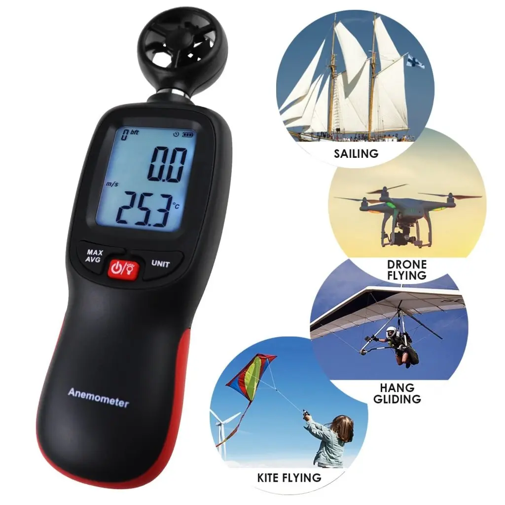 Ane-271 Digital Handheld Anemometer Wind Speed Meter Measure Temperature Air Velocity Wind Chill Gauge With Data Recording For Windsurfing Kite Flying Sailing Surfing Fishing 2